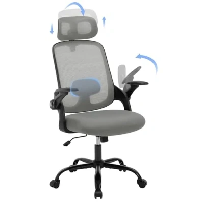 Abbildung von WOLTU Bürostuhl ergonomisch, Schreibtischstuhl drehbar, Drehstuhl mit Rollen, Verstellbarer Kopfstütze Armlehnen Lendenwirbelstütze, Wippfunktion, 150 kg belastbar, Netzstoff, Grau, BS171gr