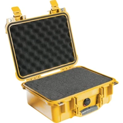 Abbildung von PELI 1400 Koffer für Kamera, Linsen, Drohnen, Empfindliches Elektronisches Equipment, IP67 Wasser und Staubdicht, 9L Volumen, Mit Schaumstoffeinlage (Anpassbar), Gelb