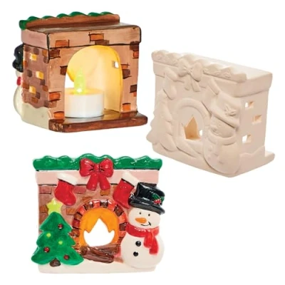 Abbildung von Baker Ross FX793 Weihnachtskamin Keramik Teelichthalter Schachtel mit 3 Stück, Weihnachtsdekorationen und Bastelarbeiten für Kinder