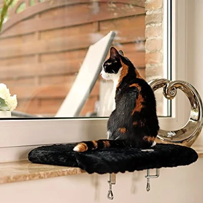Abbildung von lionto Futternapf Fensterbankliege für Katzen, versch. Farben, schwarz, abnehmbarer Bezug, waschbar