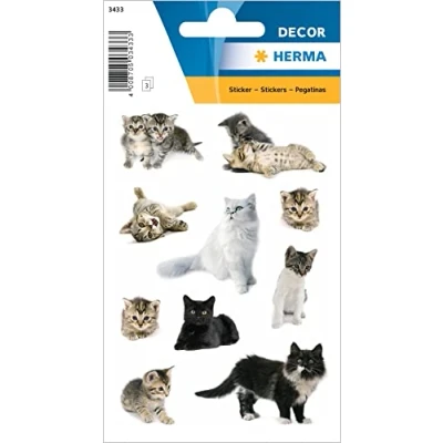 Abbildung von HERMA 3433 Aufkleber Katzen klein groß, 30 Stück, Tiere Sticker mit süße Kätzchen Motiv, Kinder Etiketten für Fotoalbum Tagebuch Poesiealbum Scrapbooking Geburtstag Dekoration Briefe DIY Basteln