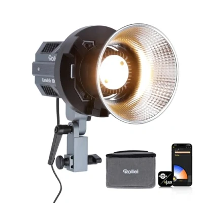 Abbildung von Rollei Candela 100 Watt LED Licht mit 2.700K 6.500K Bi Color, Stufenlose Helligkeitsregulierung, Ultrakompakt &amp; leicht, Duale Stromversorgung, Perfekt kombinierbar