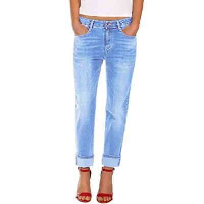 Abbildung von Fraternel Damen Jeans Hose Boyfriend Baggy Stretch Relaxed Hellblau 3XL