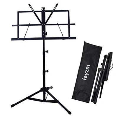 Abbildung von Rayzm Musik Notenständer, Robuster tragbarer klappbarer Metallständer mit Tragetasche, Einstellbare Höhe, Maximale Belastbarkeit 1,5kg, Leicht und Kompakt zum lagern reisen