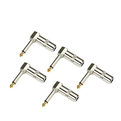 Abbildung von HSP HSWITI Audio 6,35 mm 90 Grad rechtwinkliger Stecker, Heavy Duty TS Mono Stecker Lötanschluss für Lautsprecher/Gitarre/Mikrofonkabel 5 Stück (muss gelötet werden)