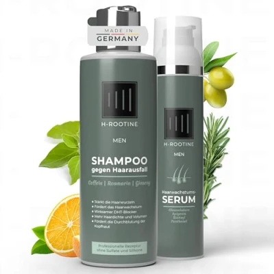 Abbildung von H ROOTINE Hair Growth Set für Männer Haarserum (100ml) &amp; Coffein Shampoo (200ml) Stoppt Haarausfall* fördert Haarwachstum Mit Coffein, Rosmarin Ginseng Made in Germany