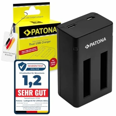 Abbildung von PATONA Ladegerät Dual Passend für Kodak LB 015 LB015 Akkus Kompatibel mit WPZ 2 Kamera, Akkulader USB C/Micro Eingang