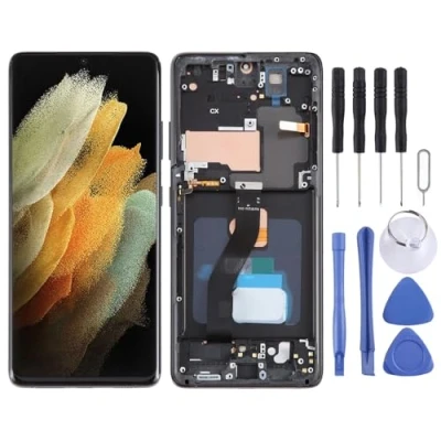 Abbildung von Wigento Für Samsung Galaxy S21 Ultra 5G Display Full OLED LCD mit Rahmen Einheit Touch Ersatzteil Reparatur Schwarz