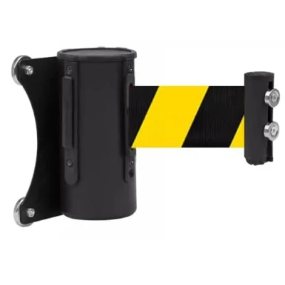 Abbildung von Mavcobo Magnetische Einziehbar Absperrband 2/3/5 m gelb schwarzer Gurt temporäres Tool zur Kontrolle von Menschenmengen als Sicherheitslösung für Warteschlangen(5M/16.4FT)