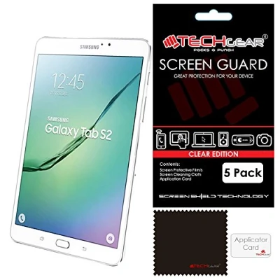Abbildung von TECHGEAR [5 Stück Displayschutz für Samsung Galaxy Tab S2 (8,0 zoll) Ultra Klare Schutzfolie (SM T710 / SM T715) mit Reinigungstuch + Applikationskarte