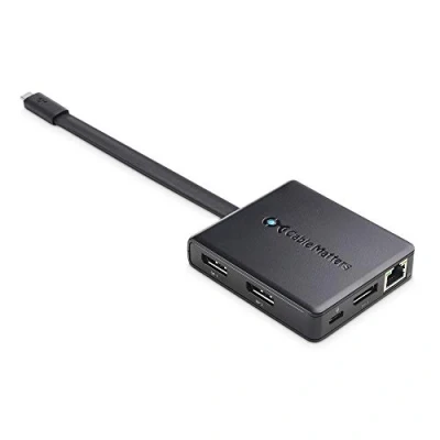 Abbildung von Cable Matters Dreifach Monitor USB C Hub (USB Dock) mit 3X 4K DisplayPort, A und C, Gigabit Ethernet 100W Ladung Thunderbolt 3, USB4 4 Port kompatibel für Windows