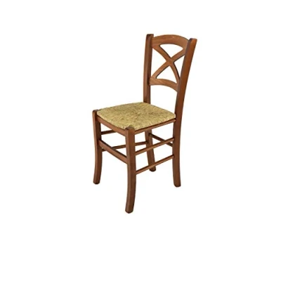 Abbildung von t m c s Tommychairs Stuhl Cross für Küche und Esszimmer, Robuste Struktur aus lackiertem Buchenholz im Farbton Helles Nussbraun Sitzfläche Stroh