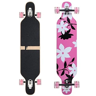 Abbildung von Flex3 bis 68kg Camber Longboard (Flex3 68kg, pink Flower LED Ahornholz)