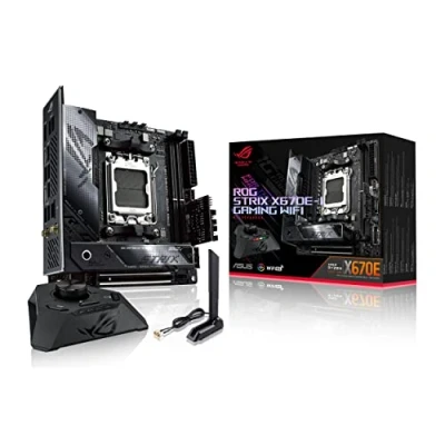 Abbildung von ASUS ROG STRIX X670E I GAMING WiFi Mainboard Sockel AMD AM5 (Ryzen 7000, mini ITX, DDR5 Speicher, 2x M.2, USB 3.2 Gen 2x2, PCIe 5.0, 4, M.2 Backplate, 6E, Aura Sync)