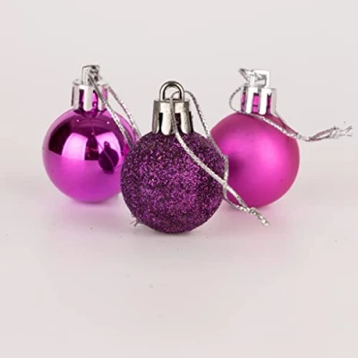 Abbildung von 30 mm/24 Stück Weihnachtskugeln, bruchsicher, lila, Weihnachtsbaumschmuck, Kugel, Ornamente, Kugeln, Weihnachtsdekoration, Urlaubsdekoration, glänzend, matt, Glitzer