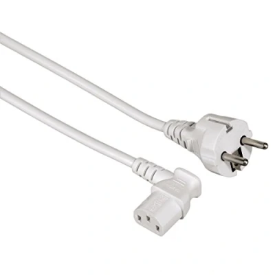Abbildung von Hama Netzkabel für Kaltgeräte 5 m 90 Grad (Stromkabel PC, Monitor, Drucker, PS3, angespritzte Schutzkontakt Stecker, 3 polig, gewinkelt) Kaltgerätekabel weiß