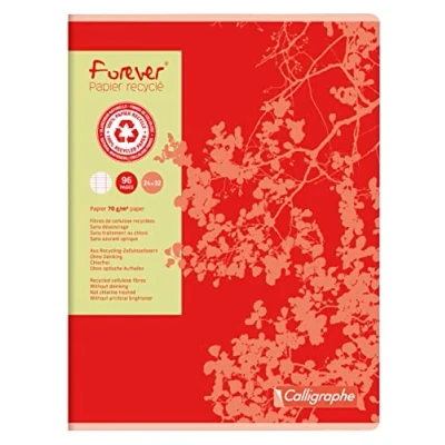 Abbildung von Clairefontaine 17493C Packung mit 10 Heften Forever Calligraphe, DIN A4+, 24x32 cm, 48 Blatt, französische Lineatur, Recycling Papier, 70 g, sortierte Farben, 1 Pack