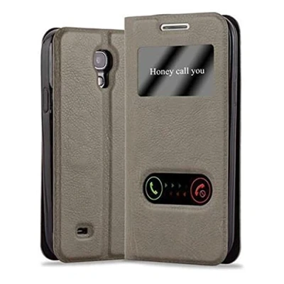 Abbildung von Cadorabo Hülle kompatibel mit Samsung Galaxy S4 Mini Sichtfenster aus Kunst Leder Flip Klappbare Magnetische [Standfunktion] [Kartenfächern] Cover für Tasche in Braun