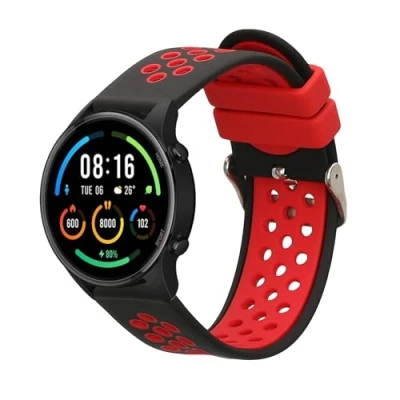 Abbildung von kwmobile Ersatzarmband kompatibel mit Xiaomi Mi Watch/Mi Watch Color Sport Armband Fitnesstracker Band aus Silikon in Schwarz Rot