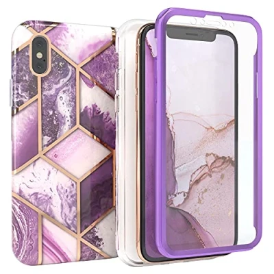 Abbildung von EAZY Case 360 Grad Hülle kompatibel mit iPhone XS Max Kameraschutz, Premium Full Cover, Displayschutz, Schutzhülle, Slimcover, Handyhülle, Komplett Schutz Lila