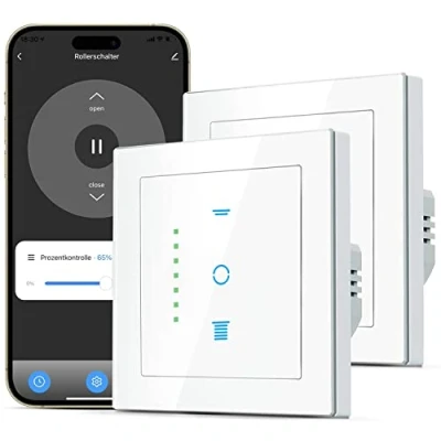 Abbildung von CURRYSMARTER WLAN Rollladenschalter, [6 Gen] Jalousien Schalter mit steuerbarer LED, Smart Rolladen Zeitschaltuhr benötigt Nullleiter, Rolladensteuerung kompatibel Echo Alexa/Google, 2 Stücke