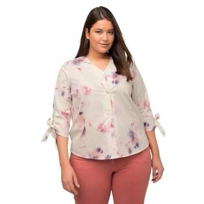 Abbildung von Ulla Popken VAUSSCHNITT, 3/4ARM, Hemdbluse, Damen, Größe: 42/44, Popcorn