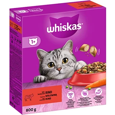 Abbildung von Whiskas Adult 1+ Trockenfutter Rind, 5x800g (5 Packungen) Katzentrockenfutter für erwachsene Katzen unterschiedliche Produktverpackungen erhältlich