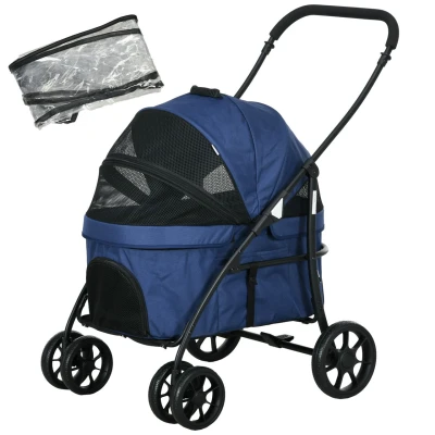Abbildung von PawHut Hundebuggy 2 in 1 Haustierwagen mit Regenschutz, (1 tlg), für kleine Hunde und Katzen, Oxford, Blau