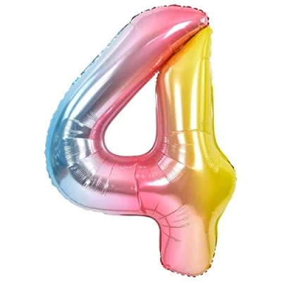 Abbildung von Luftballon 4. Geburtstag Zahl 4 Mehrfarbig Pastell XXL Riesen Folienballon 100cm Geburtstagsdeko Ballon Deko zum Geburtstag. Fliegt mit Helium.