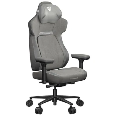Abbildung von ThunderX3 CORE Loft Ergonomischer Gaming Stuhl, Sitzfläche neigbar, Lendenwirbelstütze, Memory Foam Kopfstütze, Fußstütze, Stoffbezug Hellgrau