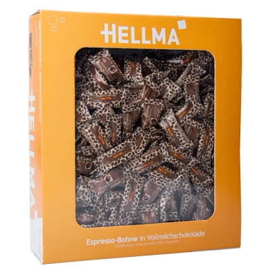 Abbildung von Hellma Espresso Bohne in Vollmilchschokolade 380 Stk. schokoliert, einzeln je 1,1 g Vorrats Box für Café, Gastro