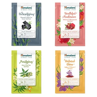 Abbildung von Himalaya Face Sheet Masks Discovery Collection, Variation Pack of Single Use Cotton Facial Masks, with Hyaluronic Acid for Intense Hydration, Mix SET 4 Pcs