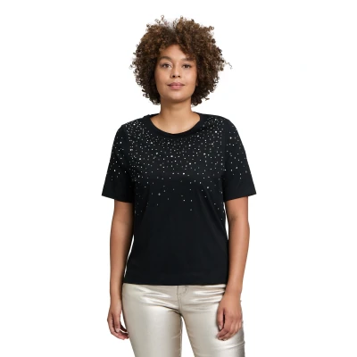 Abbildung von Cartoon Rundhalsausschnitt Tshirt print, Damen, Größe: 34, Patch black silver