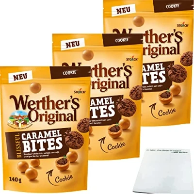 Abbildung von Werther&#039;s Original Blissful Caramel Bites Cookie 3er Pack (3x140g Beutel) + usy Block