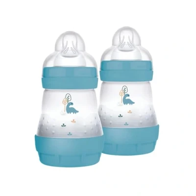 Abbildung von MAM Easy Start Anti Kolik Fläschchen, 2er Set, für Babys von 0 2 Monaten, 160 ml, Sauger Fluss 1 0+ Monate, aus SkinSoft Silikon, bio rund, grün
