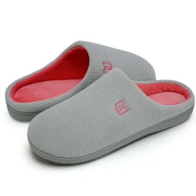 Abbildung von Damen Herren Hausschuhe aus Memory Baumwolle Drinnen Pantoffeln im Herbst und Winter für Draussen (Grau Rosa, 42/43 EU)