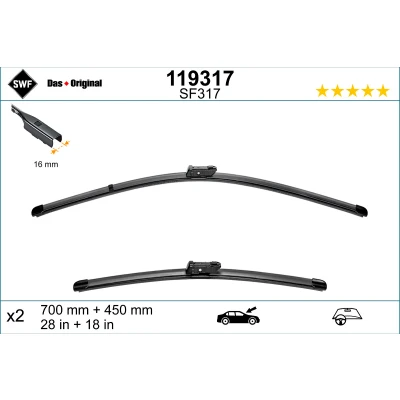 Abbildung von Scheibenwischer Swf 119317 vorne Flachbalkenwischblatt SKODA: Enyaq iV SUV, Coupe, VOLKSWAGEN: ID.4, ID.5, AUDI: Q4 Sportback, SUV