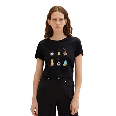 Abbildung von TOM Tailor CREW NECK Print Tshirt print, Damen, Größe: XS, Deep black