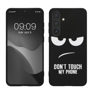 Abbildung von kwmobile Hülle kompatibel mit Samsung Galaxy S24 Plus Handyhülle Silikon Case Don&#039;t Touch My Phone Weiß Schwarz
