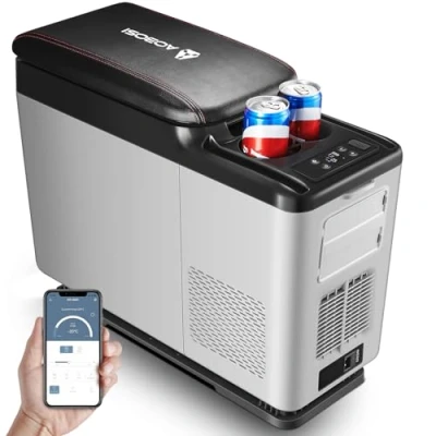 Abbildung von AAOBOSI Kompressor Kühlbox 15L, Elektrisch bis 15C, Auto mit APP Steuerung, 12/24V für Auto, Lkw, Boot und Reisemobil