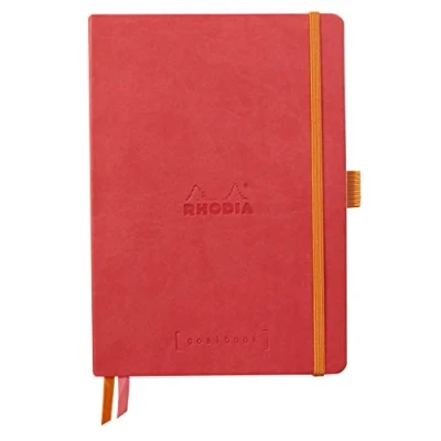 Abbildung von Rhodia 117810C Notizheft Softcover Rhodiarama Goalbook DIN A5 (14,8x21 cm), 120 Blatt, DOT, 2 Lesezeichenbänder, Gummizugverschluss, Cover aus Kunstleder, Korallenrot, 1 Stück
