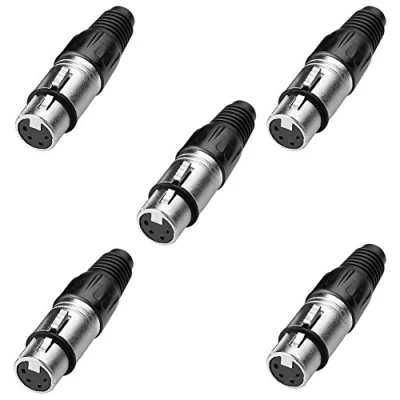 Abbildung von SIENOC 4 pol. XLR Buchsenleiste Schwarz Metallgehäuse Silber Kontakte 5 Stück