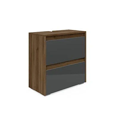 Abbildung von Vicco Waschbeckenunterschrank Majest, Anthrazit Hochglanz/Nussbaum, 60 x 62 cm