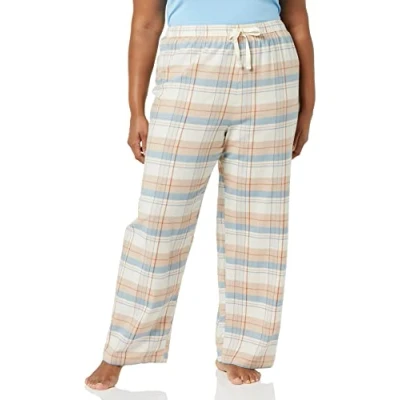 Abbildung von Amazon Essentials Damen Flanell Schlafhose Auslauffarben, Beige Blau Plaid Mischen, XXS