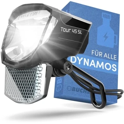 Abbildung von BÜCHEL Tour Dynamo Lampe mit Standlicht und StVZO Zulassung I 45 LUX Fahrradlampe vorne, LED Standlicht, Fahrrad Scheinwerfer, Fahrradlicht vorne