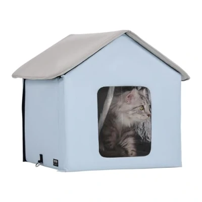 Abbildung von VEVOR Katzenhütte Katzenhaus Katzenhöhle Hütte Beheizt 47x42x47cm Blau (S)