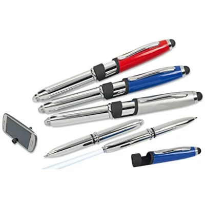 Abbildung von 3x LED Touchpen Kugelschreiber mit Smartphone Halterung / je 1x silber,blau,rot