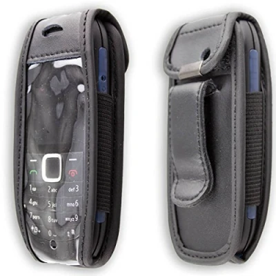 Abbildung von caseroxx Handy Tasche Ledertasche mit Gürtelclip für Nokia 1616 aus Echtleder, Handyhülle Gürtel (mit Sichtfenster schmutzabweisender Klarsichtfolie in schwarz)