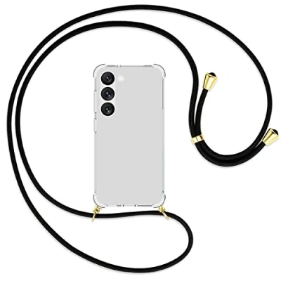 Abbildung von mtb more energy® Handykette kompatibel mit Samsung Galaxy S23 5G schwarz/Gold Smartphone Hülle zum Umhängen Anti Shock Strong TPU Case