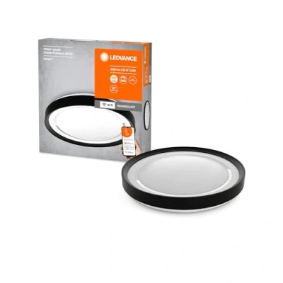 Abbildung von LEDVANCE ORBIS GARVIN SMART+ WiFi Leuchte Ø 48cm, dimmbare LED Deckenleuchte für den Innenbereich, 30W, Farbtemperatur von 2700 6500K, 3300 Lumen, runde Design Lampe, weiß mit schwarzem Ring